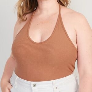 Old Navy Women XXL Warm Hickory Casual Fitted Halter Rib-Knit Tank Top NWT